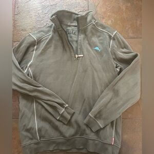 Tommy Bahama small cotton pull over. Neck zip RELAX. Ribbed green orig 90